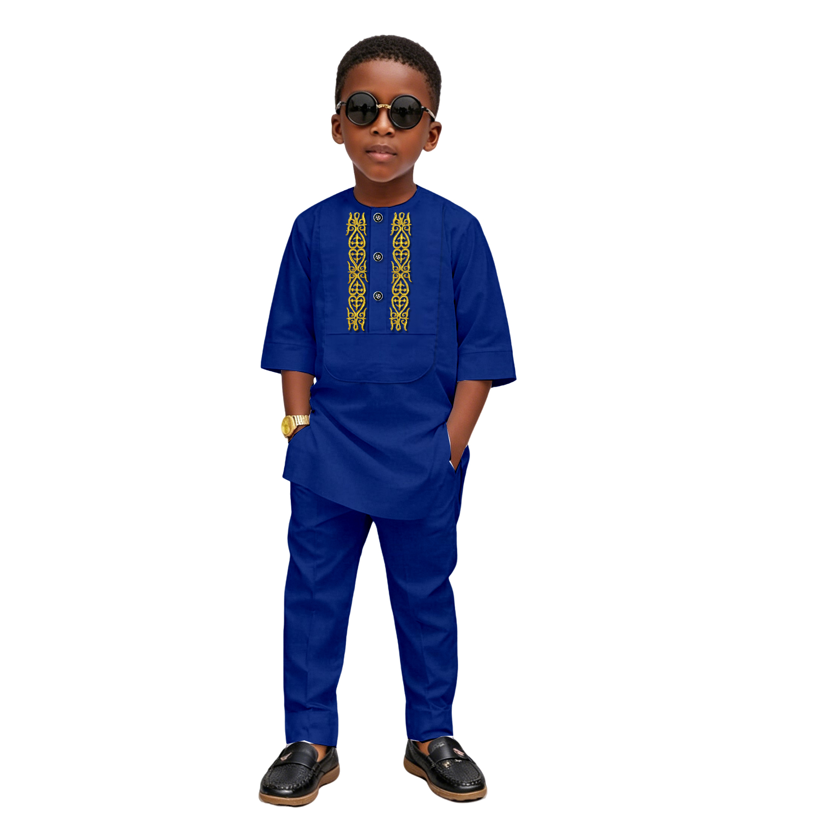 Men Formal Wear Photoshoot - Boys African Dashiki 2-Piece Outfit Short