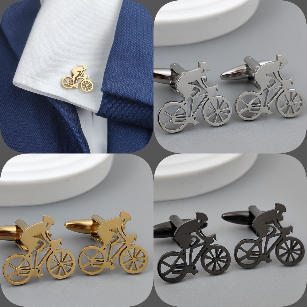 Men'S Formal Wear Ties - Bicycle racer gold-plated cufflinks, black stainless