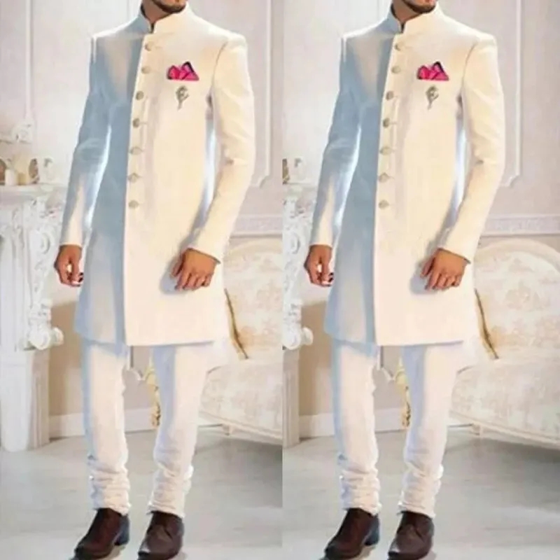 Men Formal Wear Indian - Fashion Design White Stand Collar Single