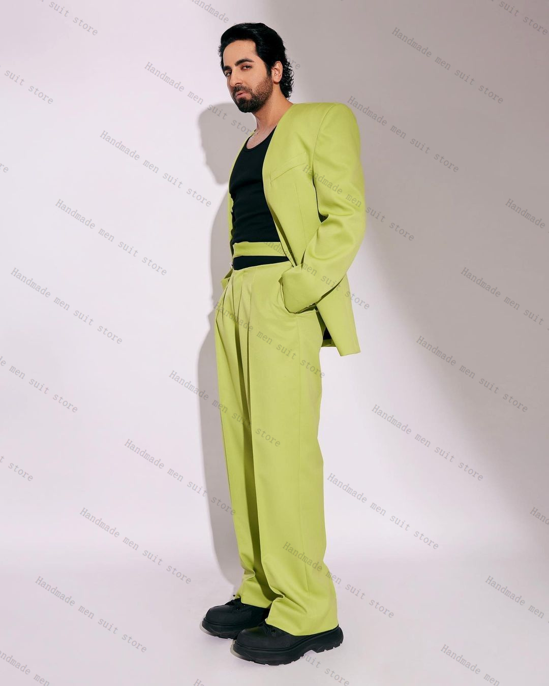 Men'S Formal Wear Belt - Fashion Green Men Suit Set 2