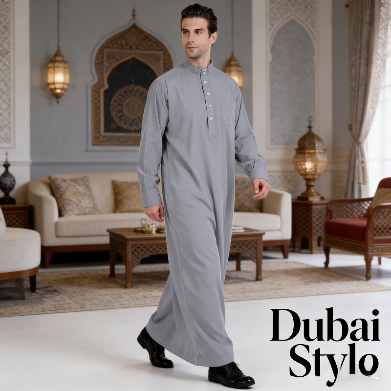 Mens Formal Look - Qatar Stand Collar Mens Thobe Robe