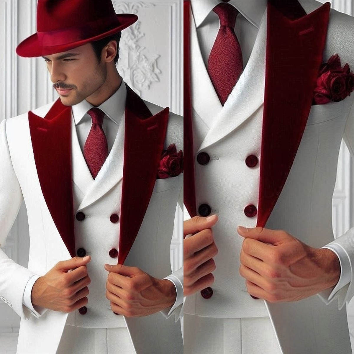 Men'S Formal Wear For Graduation - Formal Man Tuxedos Velvet 3 Pcs