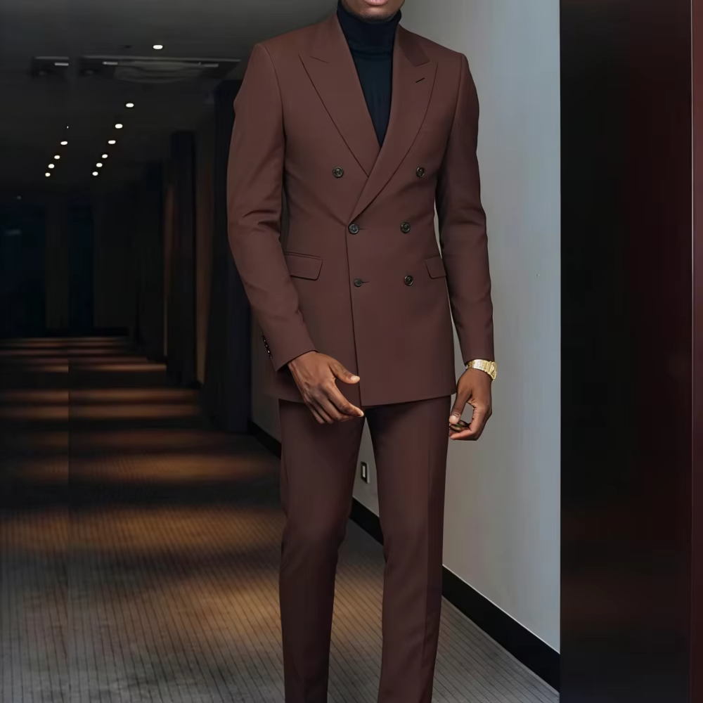 Men'S Formal Wear For Graduation - Brown Two-Piece Men's Suit with Peak