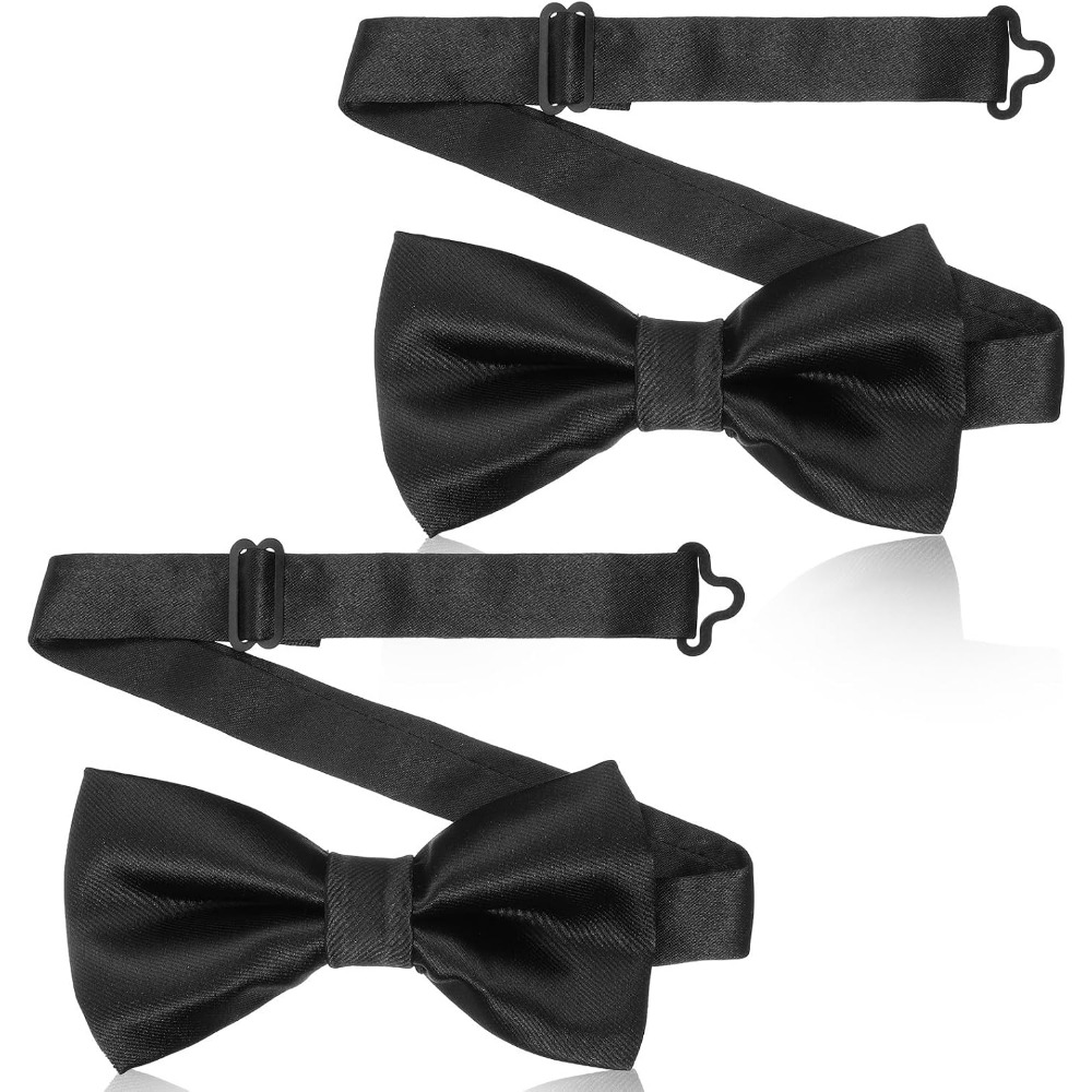 Mens Formal - 2-Piece Black Bow Ties, Pre-Tied Adjustable