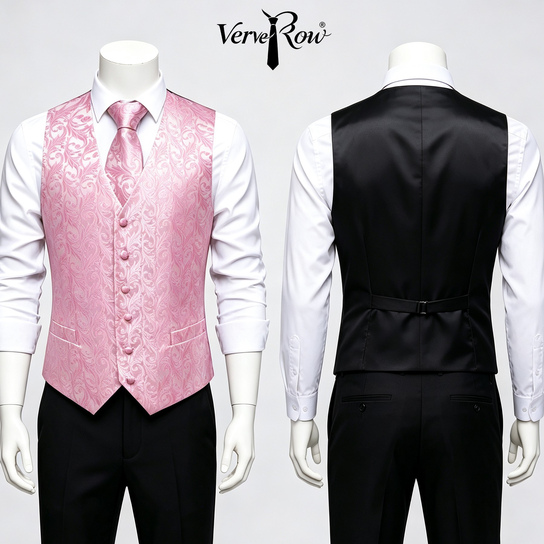 Men'S Formal Wear Ties - Men Pink Tie Handkerchief Three Piece