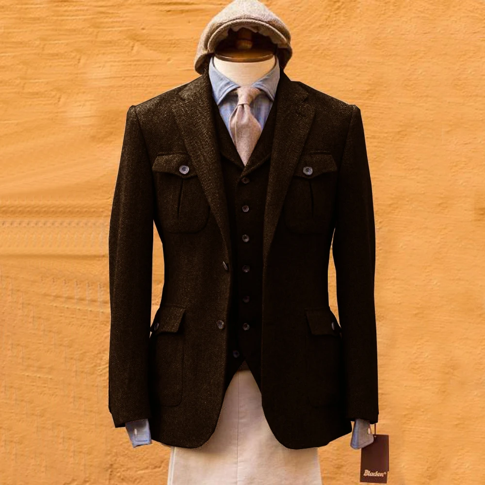 Mens Formal Look - Men's Suit Herringbone Formal Full Suit