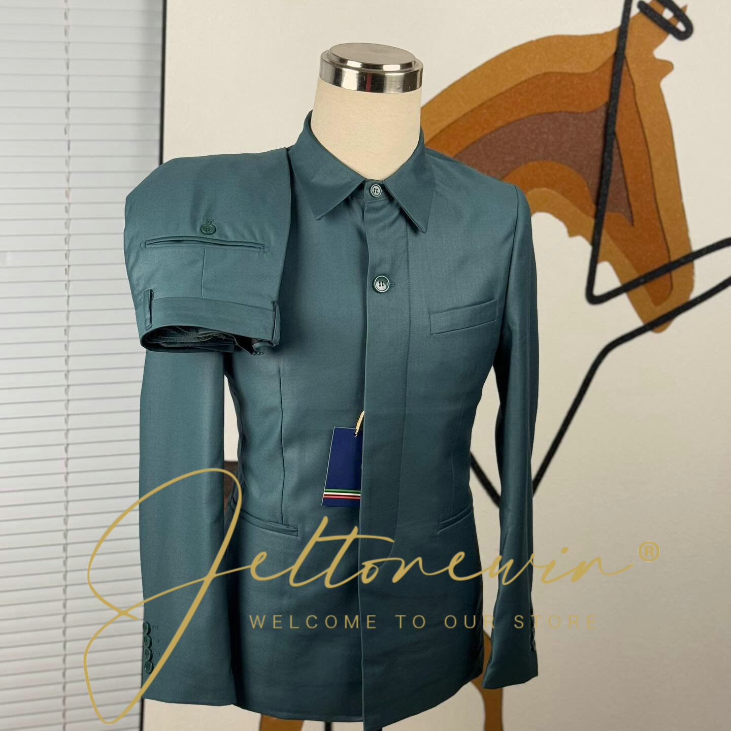 Men Formal Party Wear Shirt - Men's Teal Green Suit Jacket with