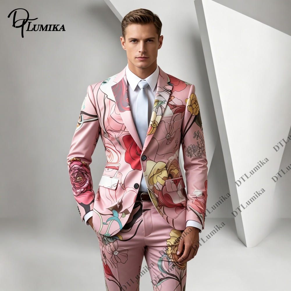 DTLumika Pink Base Floral Prin - Men Formal Wear Photoshoot 评论和价格