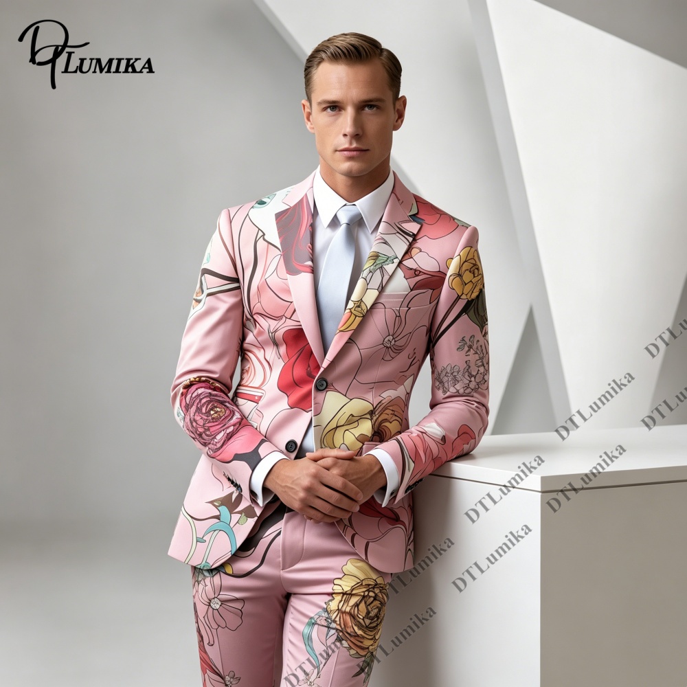 DTLumika Pink Base Floral Prin - Men Formal Wear Photoshoot 评论和价格