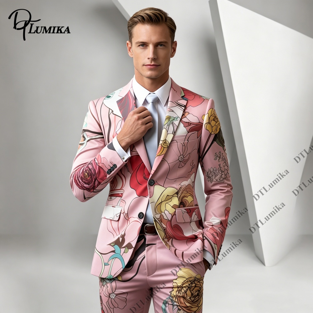 DTLumika Pink Base Floral Prin - Men Formal Wear Photoshoot 评论和价格