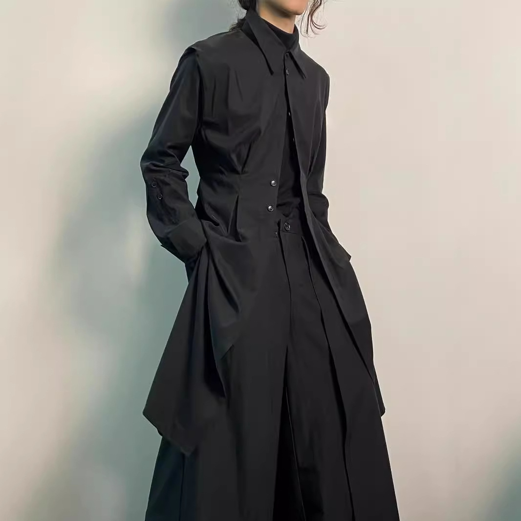 Y2K Gothic Trench Coat Men Dar - Men'S Formal Wear Belt 评论和价格