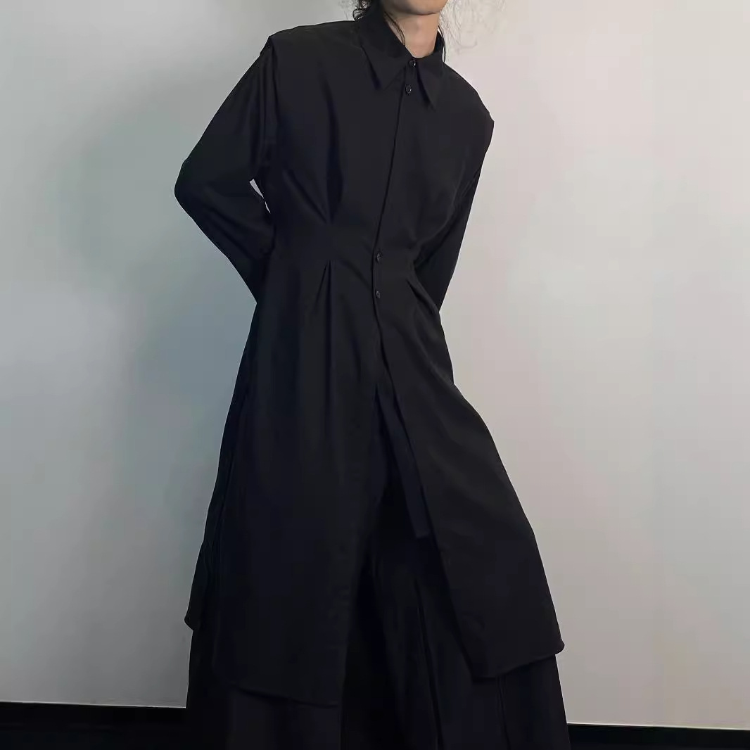 Y2K Gothic Trench Coat Men Dar - Men'S Formal Wear Belt 评论和价格