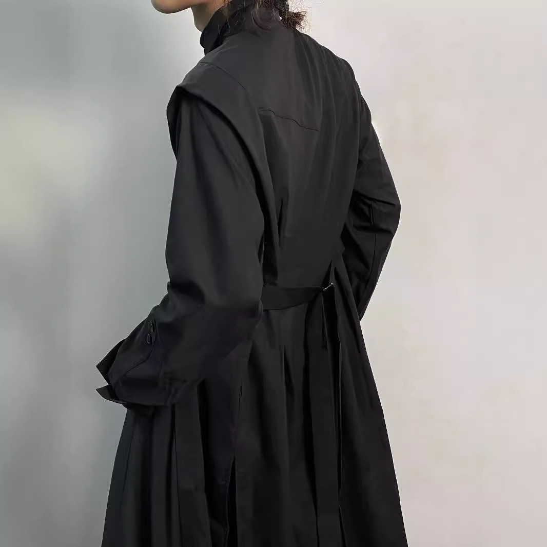 Y2K Gothic Trench Coat Men Dar - Men'S Formal Wear Belt 评论和价格