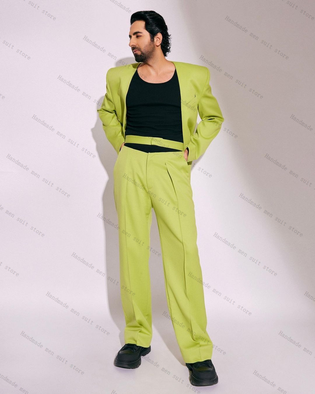 Fashion Green Men Suit Set 2 P - Men'S Formal Wear Belt 评论和价格