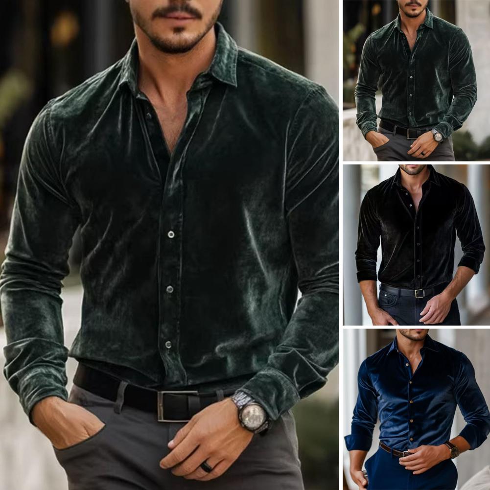 Men Velvet Shirt Men's Velvet  - Men Formal Party Wear Shirt 评论和价格