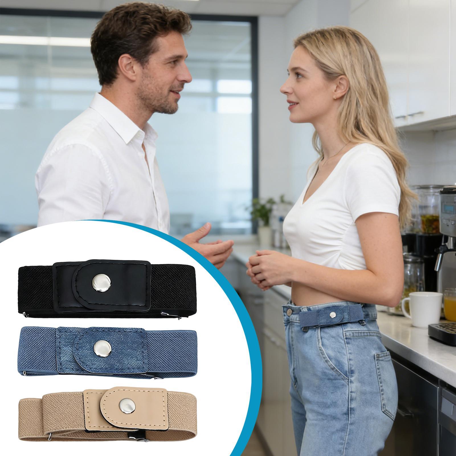 1 Pair No Buckle Belt Women El - Men'S Formal Wear Belt 评论和价格