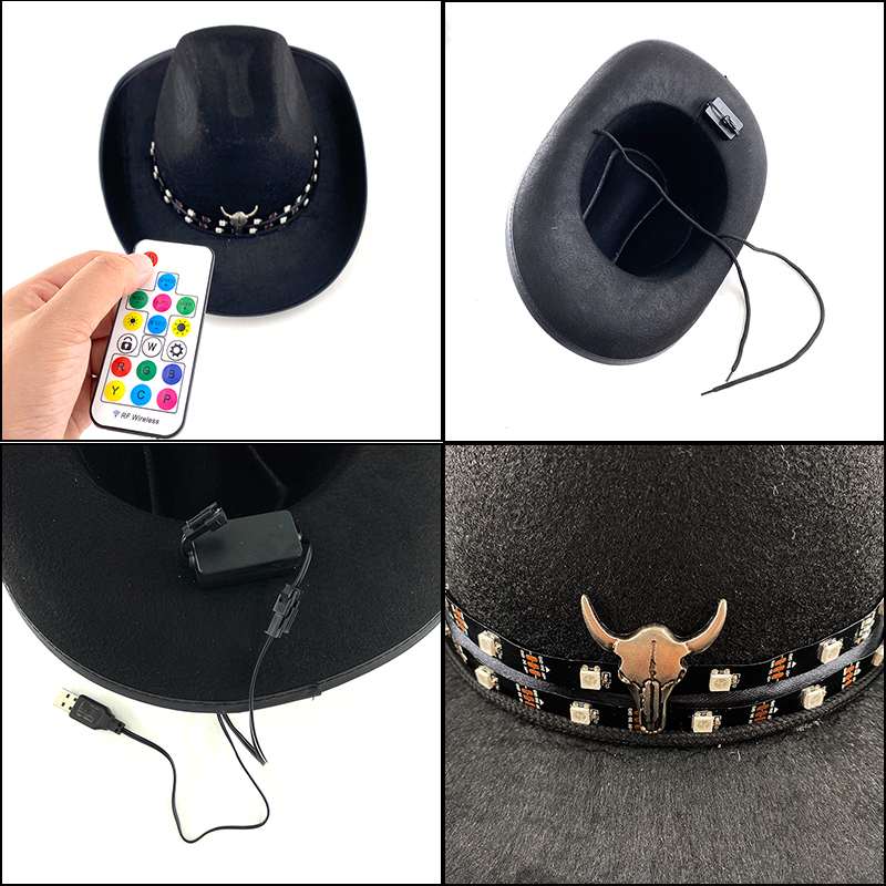 Remote Control LED Cowboy Hat  - Men'S Formal Wear For Graduation 评论和价格