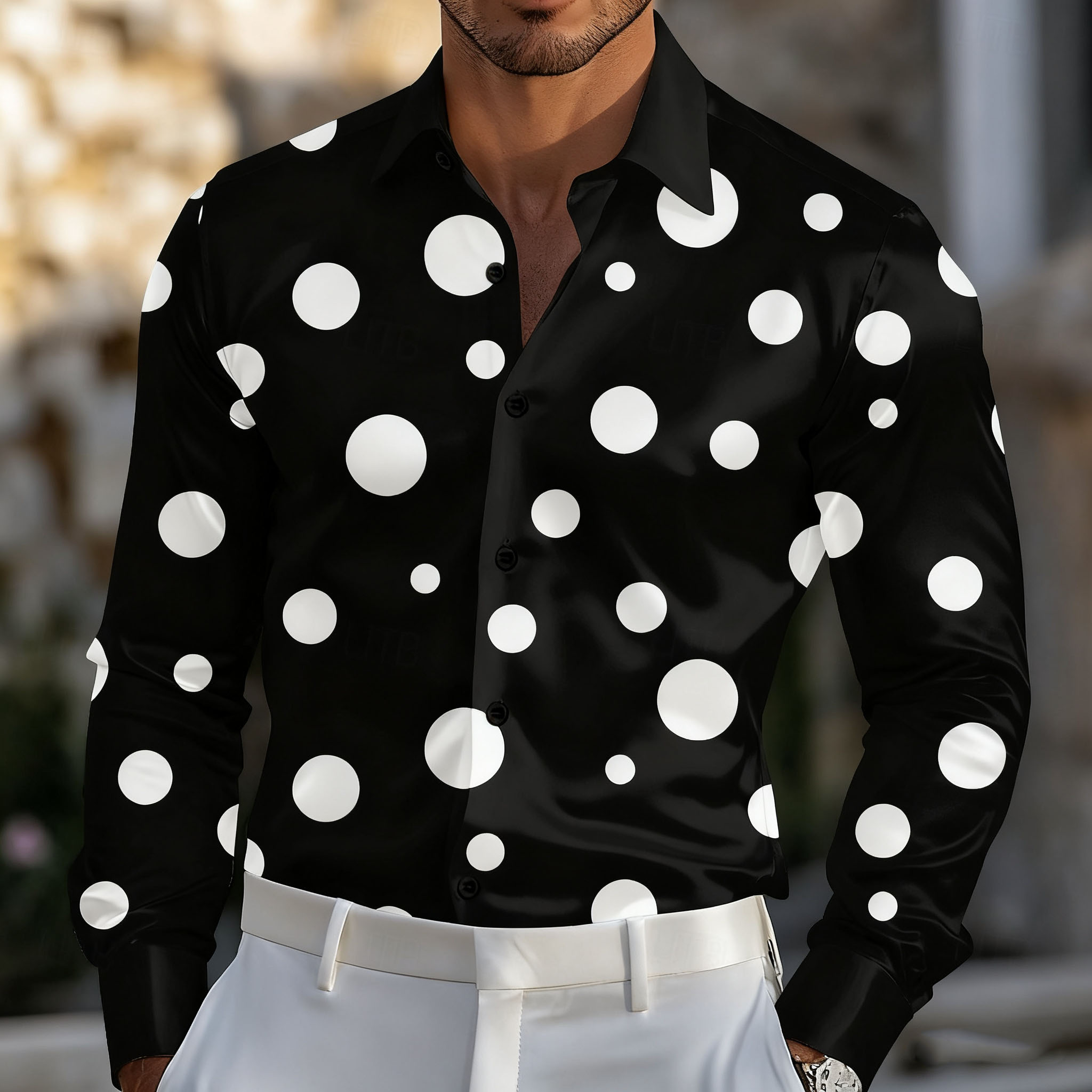 Men's Geometric Polka Dot Shir - Men Formal Party Wear Shirt 评论和价格