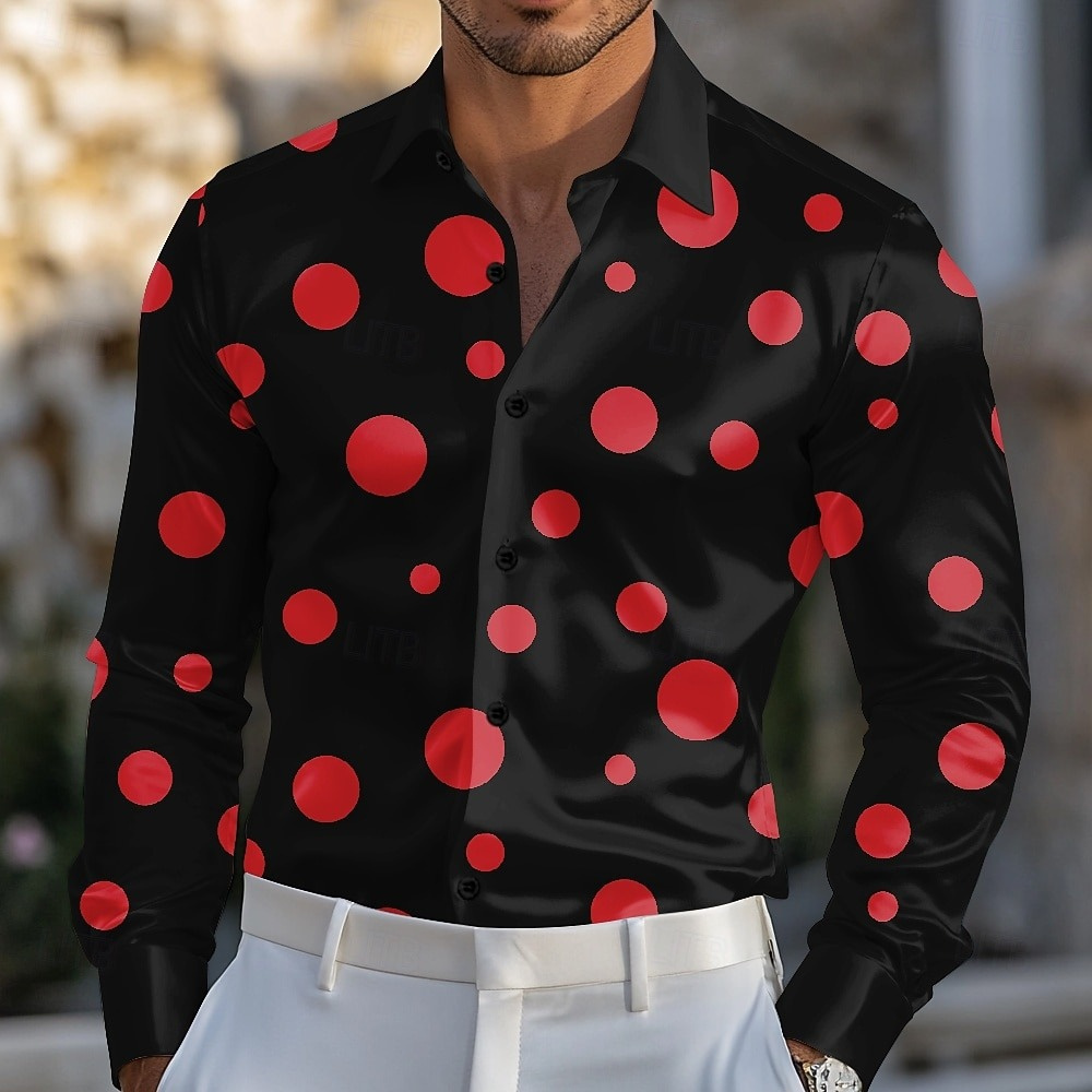 Men's Geometric Polka Dot Shir - Men Formal Party Wear Shirt 评论和价格