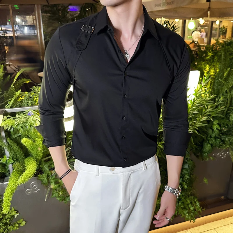 Men Dress Shirt Belt Design Lo - Men Formal Party Wear Shirt 评论和价格