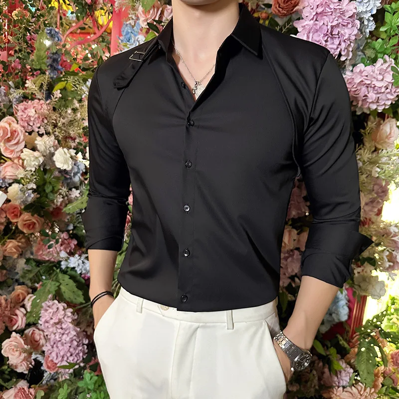 Men Dress Shirt Belt Design Lo - Men Formal Party Wear Shirt 评论和价格