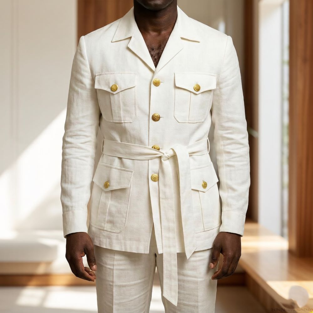 Mens Off White Linen Safari Su - Men'S Formal Wear Belt 评论和价格